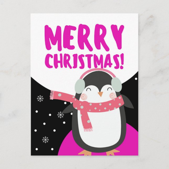 Cartão Postal Pinguim de Cartoon Feliz de Natal (Frente)