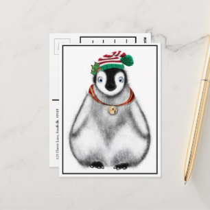 Cartão Postal Pinguim de feriado festivo   sinos tilintando