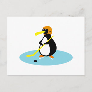 Cartão Postal Pinguim de hóquei em gelo fofo bobo