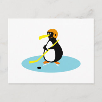 Cartão Postal Pinguim de hóquei em gelo fofo bobo
