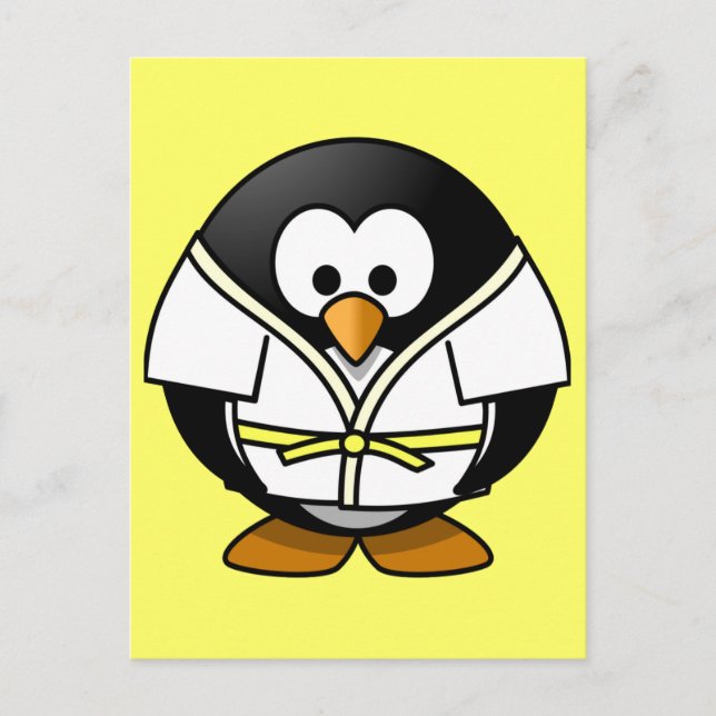 Cartão Postal Pinguim de judô animado bonito (Frente)
