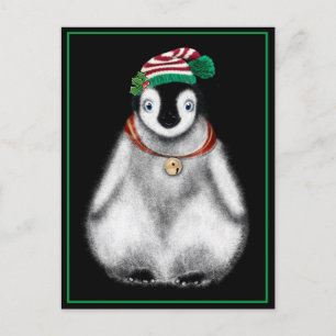 Cartão Postal Pinguim de Natal festivo fofo
