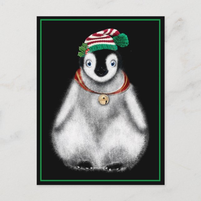 Cartão Postal Pinguim de Natal festivo fofo (Frente)