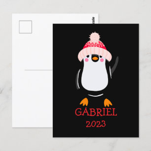 Cartão Postal Pinguim de Natal Gelado Personalizado em Chapéu Ve