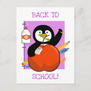 Cartão Postal Pinguim de Volta à Escola