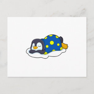 Cartão Postal Pinguim Dormindo com Cobertor