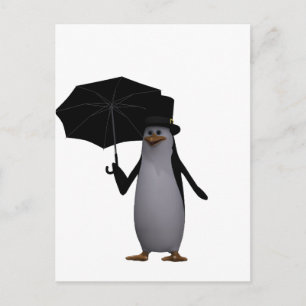 Cartão Postal pinguim e guarda-chuva