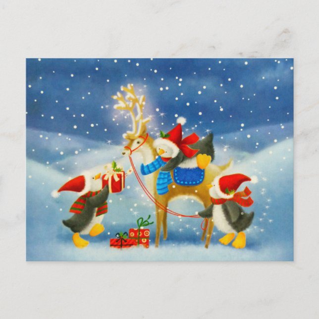 Cartão Postal Pinguim e Reindeer (Frente)