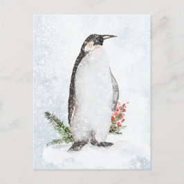Cartão Postal Pinguim Em Um Feriado De Cena De Inverno Icy Snowy