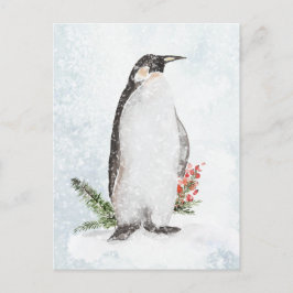 Cartão Postal Pinguim Em Um Feriado De Cena De Inverno Icy Snowy