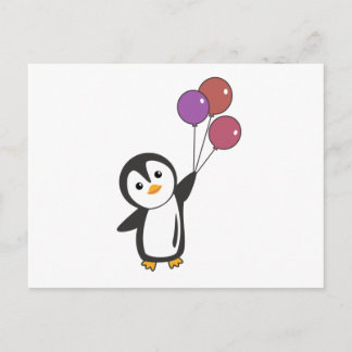 Cartão Postal Pinguim Engraçado Voa Com Balões