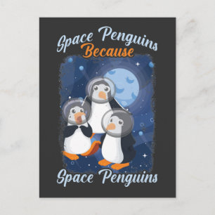 Cartão Postal Pinguim Espacial Astronauta Engraçado Animal Galáx