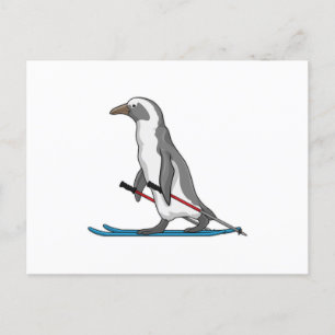 Cartão Postal Pinguim Esquiador Esqui