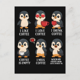 Cartão Postal Pinguim Fofo Amante de Café Emoções Para Cada Humo