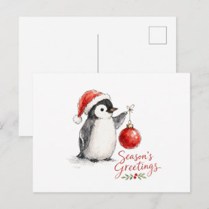 Cartão Postal Pinguim Fofo de Natal com Enfeite