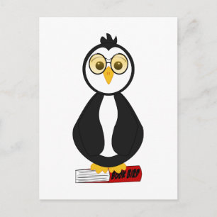 Cartão Postal Pinguim Fofo e Nerd Amante de Livros