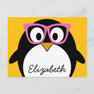 Cartão Postal Pinguim hipster - Cartoon amarelo-rosa