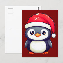 Pinguim Kawaii Vestindo um Chapéu Noel Cozy neste 
