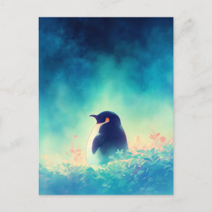 Cartão Postal Pinguim Majestoso no Prado Teal Melancólico