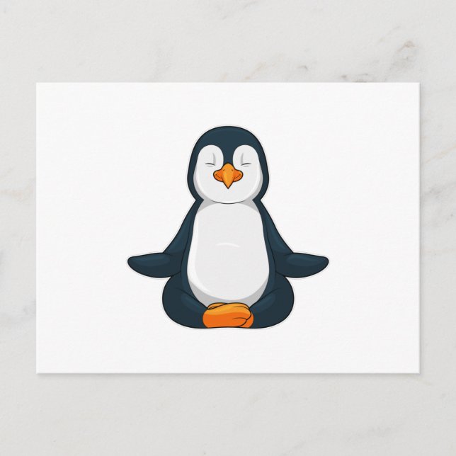 Cartão Postal Pinguim na Aptidão de Yoga Sentado (Frente)