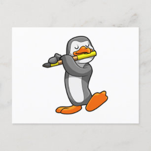 Cartão Postal Pinguim na música com flauta