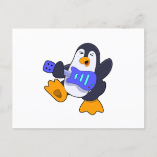 Cartão Postal Pinguim na Música com Violão