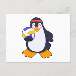 Cartão Postal Pinguim no Esporte de Voleibol