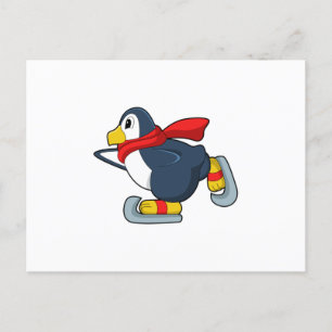 Cartão Postal Pinguim no patinagem no gelo com patins de gelo.PN