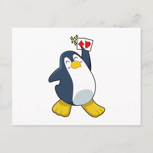 Cartão Postal Pinguim no pôquer com cartas de pôquer (Frente)