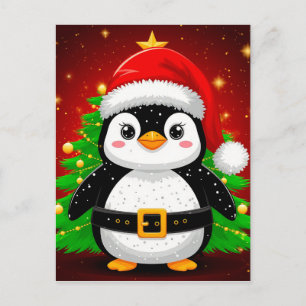 Cartão Postal 🎄🎅 Pinguim Papai Noel Árvore de Natal Diversão d