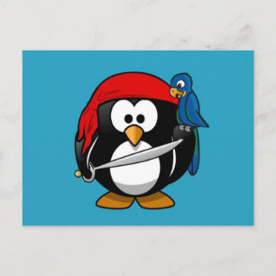 Cartão Postal Pinguim pirata animado bonito