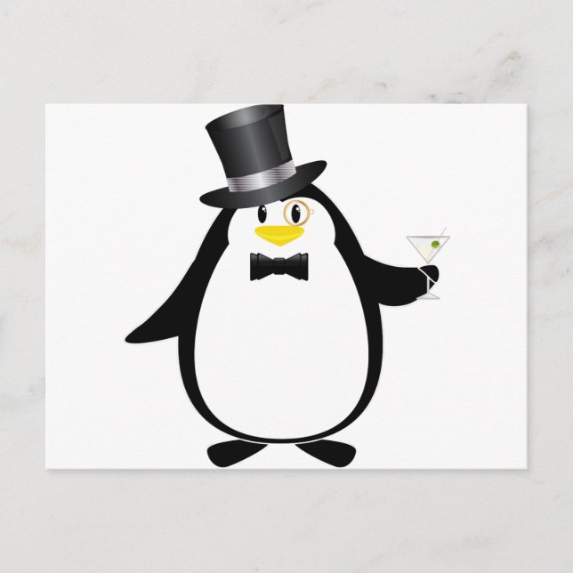 Cartão Postal Pinguim sofisticado com Martini (Frente)