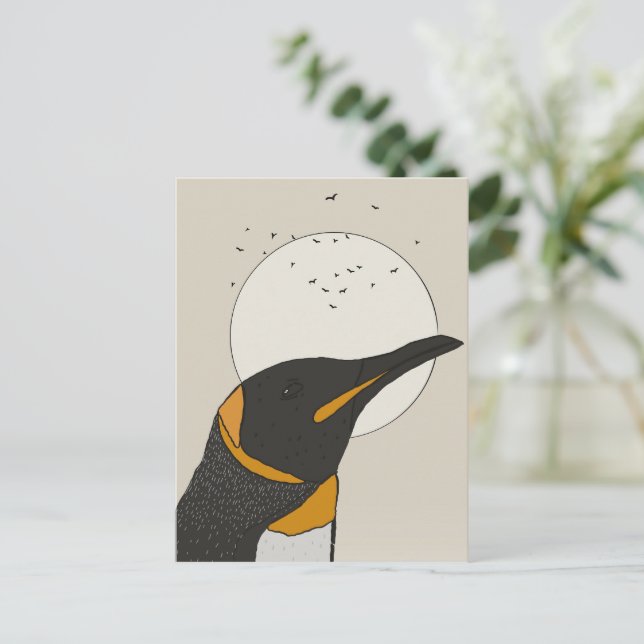 Cartão Postal Pinguim Solitário Sob a Lua (Em pé/Frente)