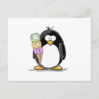 Cartão Postal Pinguim sorvete