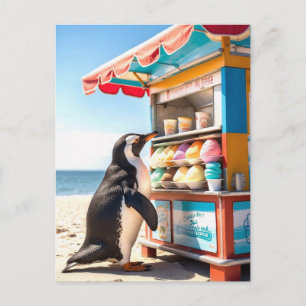 Cartão Postal Pinguim Summertime No Sorvete