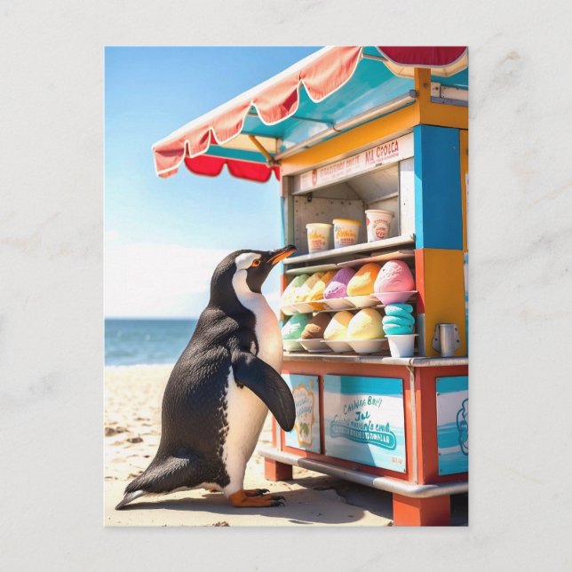 Cartão Postal Pinguim Summertime No Sorvete (Frente)