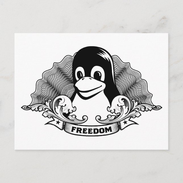 Cartão Postal Pinguim Tux - (Linux, Código Aberto, Copyleft, FSF (Frente)