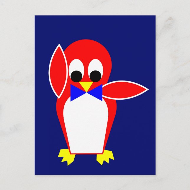 Cartão Postal Pinguim - Vermelho (Frente)