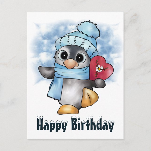 Cartão Postal Pinguin mit Herz (Frente)