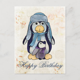 Cartão Postal Pinguin mit Kind