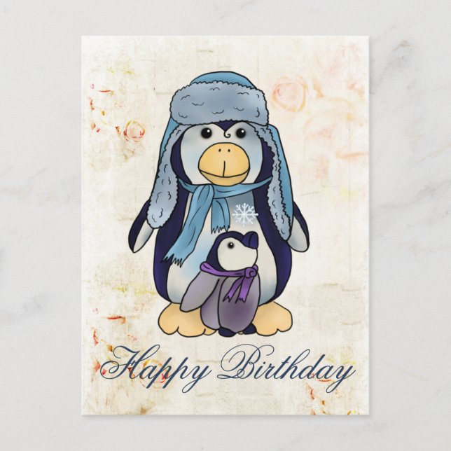Cartão Postal Pinguin mit Kind (Frente)