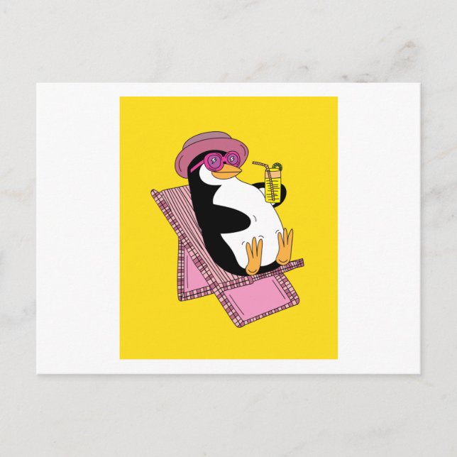 Cartão Postal Pinguin Summer Sunset Vacing (Frente)