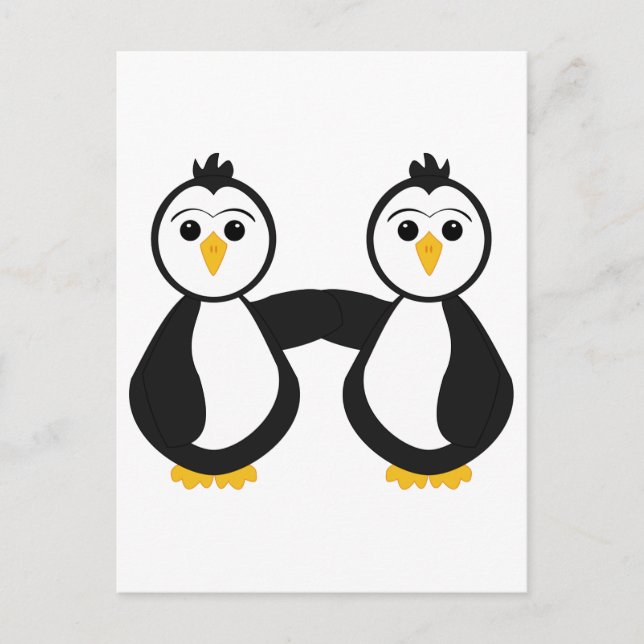 Cartão Postal Pinguins Cujos Pinguins Seguram Mãos (Frente)