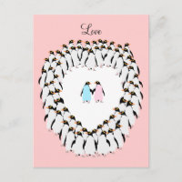 Pinguins de cor pastel no coração