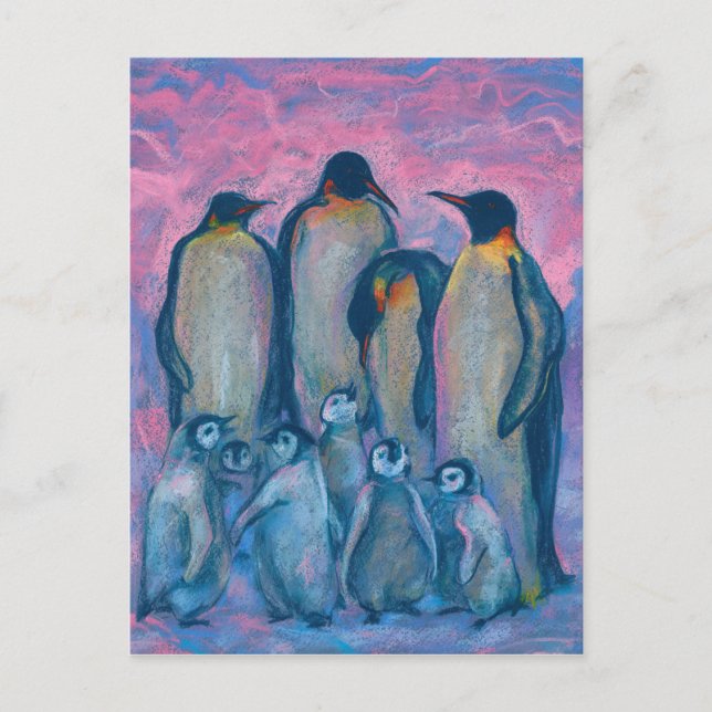 Cartão Postal Pinguins Imperadores Aves Antárticas Pintura De An (Frente)