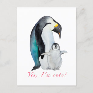 Cartão Postal Pinguins imperadores de aquarela
