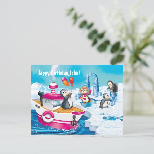 Cartão Postal pinguins na Antártica (Em pé/Frente)