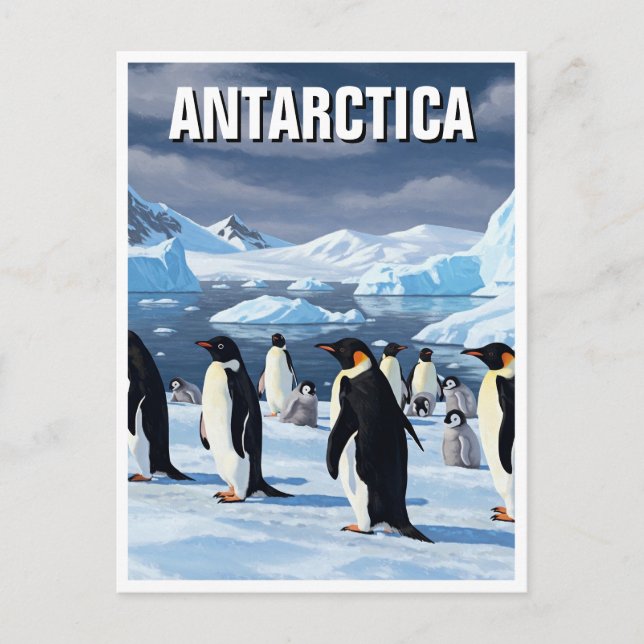 Cartão Postal Pinguins na Antártica Viagem (Frente)