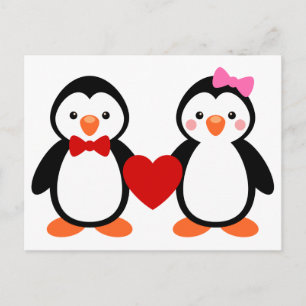 Cartão Postal Pinguins no amor