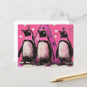 Cartão Postal Pinguins Rosa